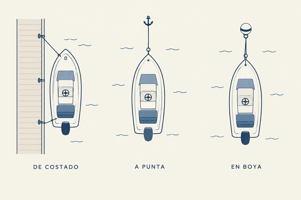 Tres formas de amarrar una embarcación: de costado, a punta y en boya